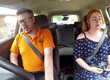 Curvy Ginger Public British Driving Instructor Rides In The Car