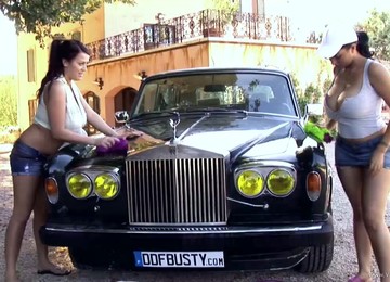 Two Juicy Milfs Are Gonna Get Wet, Washing A Car