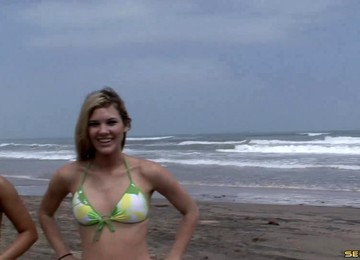 Flirtatious Teens In Sexy Bikinis Show Off Their Nice Tits Outdoors