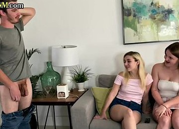 CFNM College Chicks Blowing Hung Roommate During Threesome