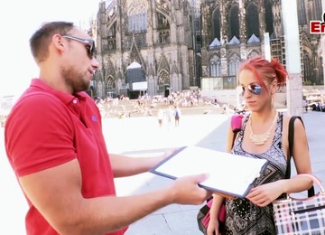 STREET FLIRT CASTING WITH GERMAN SKINNY REDHEAD