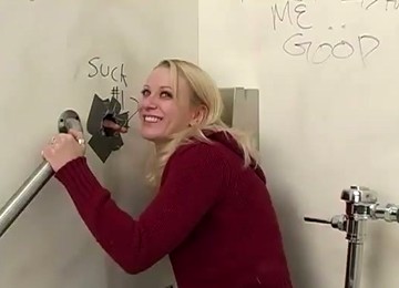 White Girl With A Pierced Tongue Sucking Black Cock In A Gloryole