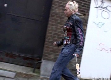 Punk Blonde Sucks Cock At The Gloryhole And He Cums On Her