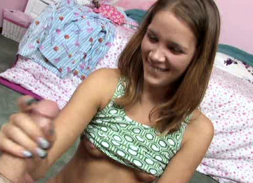 Cute Teen With Nice Small Titties Enjoys Jerking Off Sloppy Fat Cock