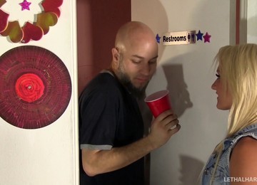 Wild Hottie With Bleach Blonde Hair Sucks Dick At A Gloryhole