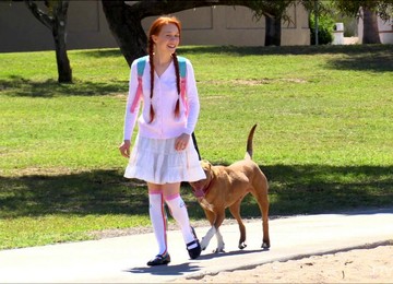 Redhead Cutie Goes Outdoors Only To Play Around With Her Private Parts