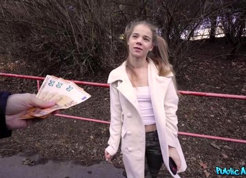 Pigtailed Cutie With Small Tits Fucks In Public For Some Cash