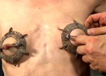 Skinny Brunette Whore Gets Her Tits Beaten With Electrical Shock