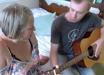 Old Lady Likes Guitar Sounds And Big Cocks