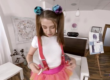 Ardent Pigtailed Girl Alita Angel Loves Petting Her Wet Pussy