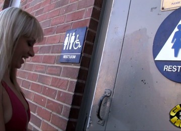 Blonde Hottie Stroking Black Cock In A Bathroom Gloryhole