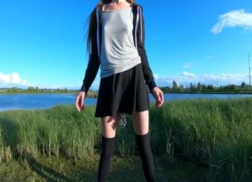 Public Pissing, Short Skirts, Public Pussy Chain, A Day In Town With No Diaper