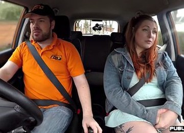 Curvy Redhead Tattooed Babe Publicly Fucked In Car By Instructor