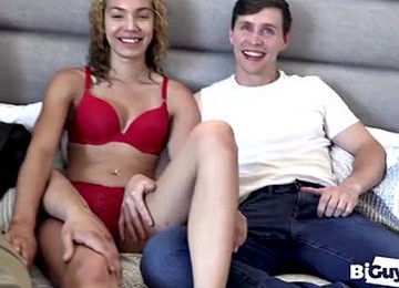 Curly Haired Teen Has Her First Bisexual Sex.