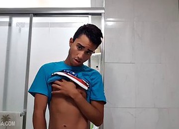 Tiny Lucas Prescott Is Jerking Off In The Bathroom, And Once Again We Have The Pleasure Of Watching This Latin Twink Stroke His Monster Uncut. At First He Gets Up To Give Us Great Profiles Of His Huge Cock.