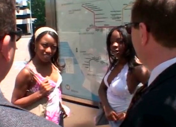 Two Serious Men In Sunglasses Pickup Pair Of Black Babes