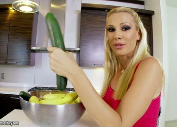 Luscious Sandy Shoves A Cucumber In Her Tight Vagina