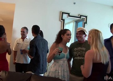 Group Fucking In The Living-room With A Naughty Blonde Chick