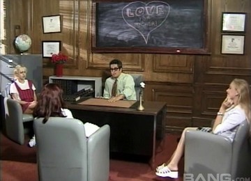 Three Slutty College Students Fucking Their Naughty Professor