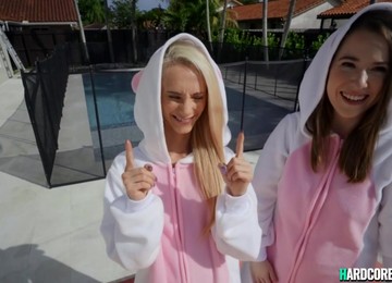 Big Penis Guy Fucks Tempting Bunnies Outdoor