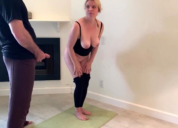Stepson Helps Stepmom With Yoga And Stretches Her Twat