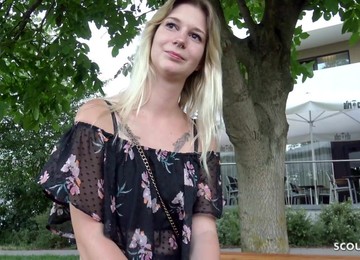 CUTE BLONDE COLLEGE TEEN LARA 18 TALK FUCK AT REAL STREET CASTING - POV Reality With Cum On Tits