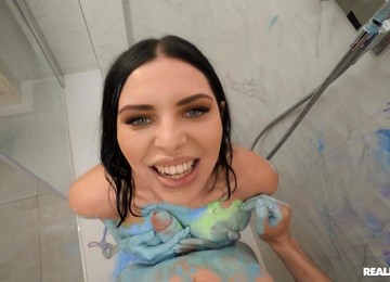 Horny Russian Chick With Fine Tits Gets Fucked In The Bathroom