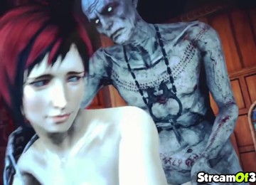 Redhead Slutty Babe Enjoying Hard Sex Time With Big Dick Alien Guy In The Apartment