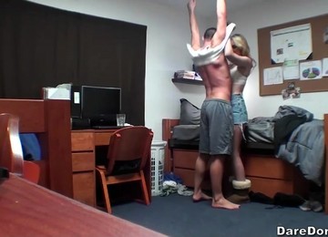 Dude Sets The Camera And Films Hot Blonde Blowjobbing His Dick