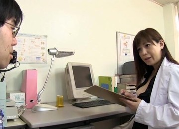 Stunning Japanese Doctor With Big Natural Boobs Giving A Handjob