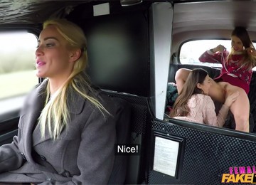 Cherry Kiss Lesbian Taxi Threesome Sex Wild Orgasms