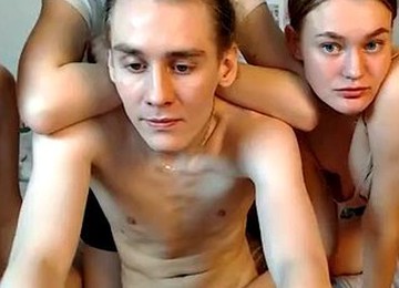 Brunette And Blonde Have Group Sex In The Living Room