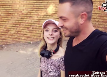 Young Petite College Teen Public Pick Up From German Guy For Date