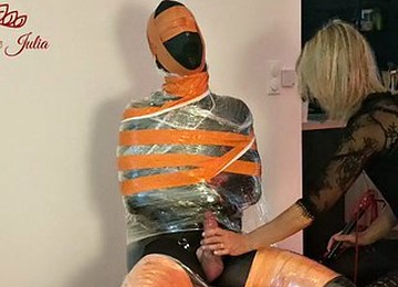 Mistress Julia - Femdom Footjob Bondage With Socks And Leggins