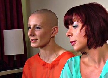 Bald Slut In Leather Strapon 3 Way DP Fucked In Public