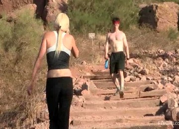 Blonde, Well-shaped Babe Is Undressing, While Exercising Outdoors