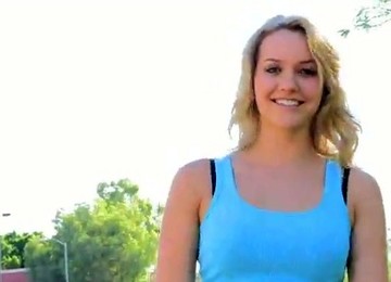 Hot And Flexible Blonde Girl Showing Her Skills And Boobs In The Park