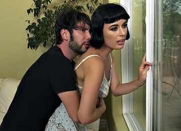 Gagging Hairy Slut Rides A Big White Cock