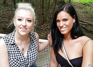 Two Real German Teen Talk To Amateur FFM 3Some In Public Park