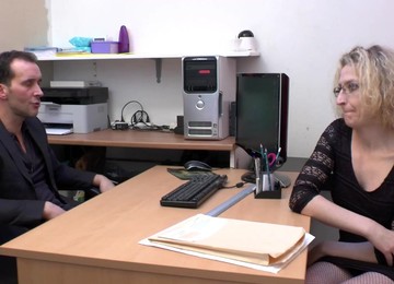 Bea Dumas Wearing Fishnet Stockings Gets Fucked In The Office