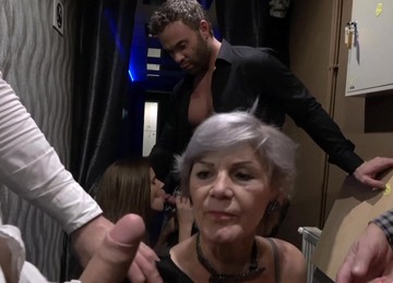 Dirty Granny Ivana Drops On Her Knees To Share A Dick With Izabela