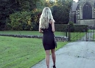Sexy Blonde Gets Out Car In High Heels And Finishes You Off