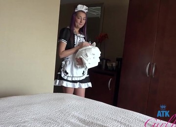 Purple Haired Maid Lily Adams Drops Her Panties For A Quickie