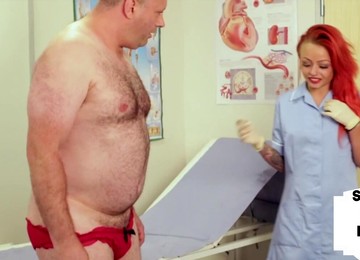 Smalldick Dude Jerked Off By Redhead Tattooed Nurse