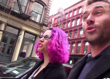 Stunning Violet Wearing Nylon Stockings Sucking A Big Dick