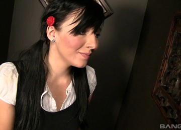 Vivacious Brunette Girl In A Miniskirt Delivering An Arousing Blowjob Before Swallowing Cum