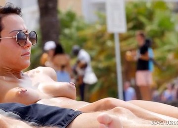 Pierced Nipples Spied On At The Beach