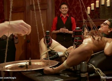 Big-Breasted Slave Jugs Clamped At Party