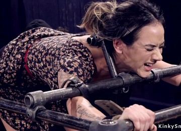 Bent Over Metal Device Babe Bum Caned