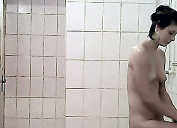 Skinny Brunette And BBW Mature Lady In The Shower Room